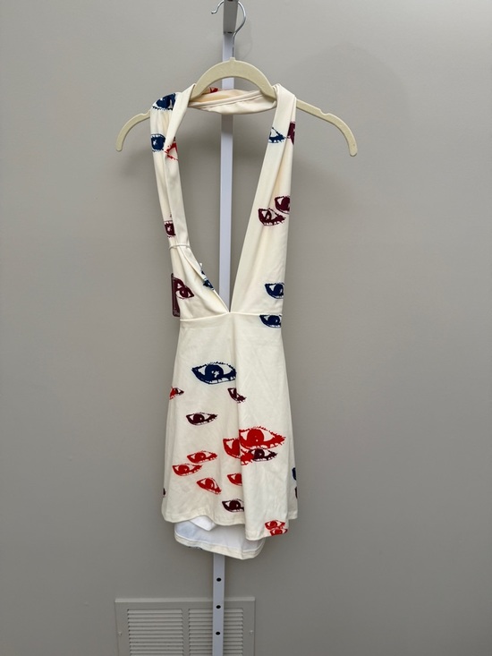 Forever 21 Dresses & Skirts - Forever 21 Cream Halter dress with Red & Blue Eye Print